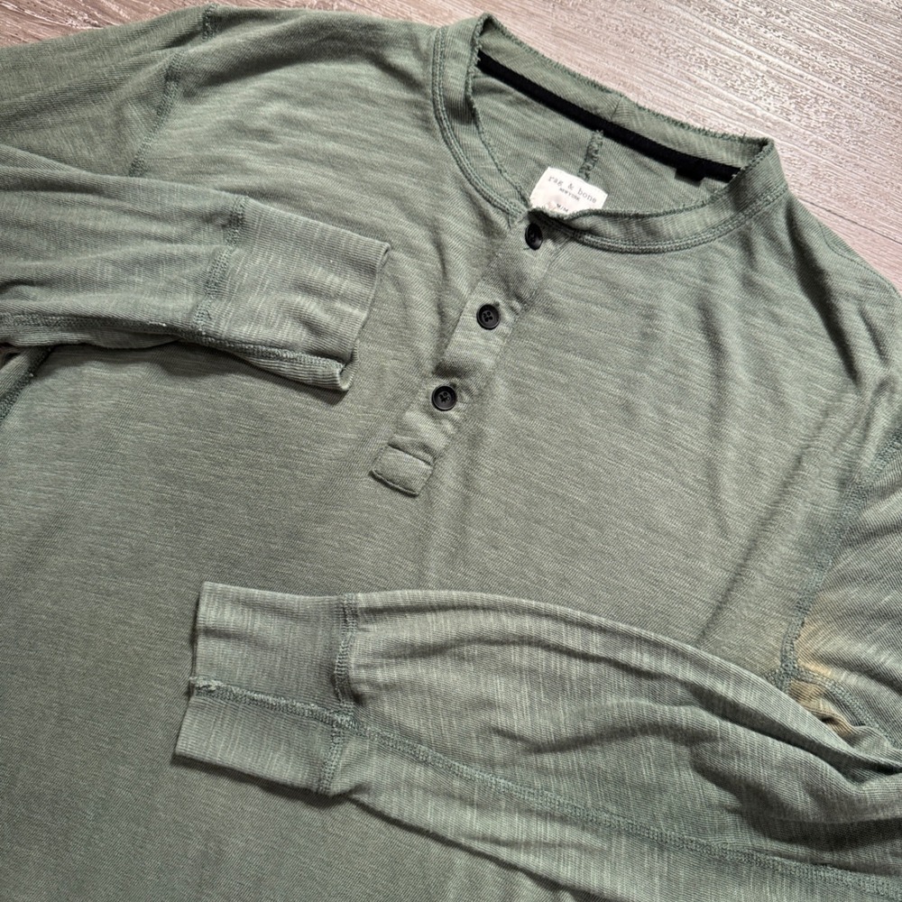 Rag & Bone Henley Shirt Mens M Green Cotton Classic Slub Long Sleeve Lounge